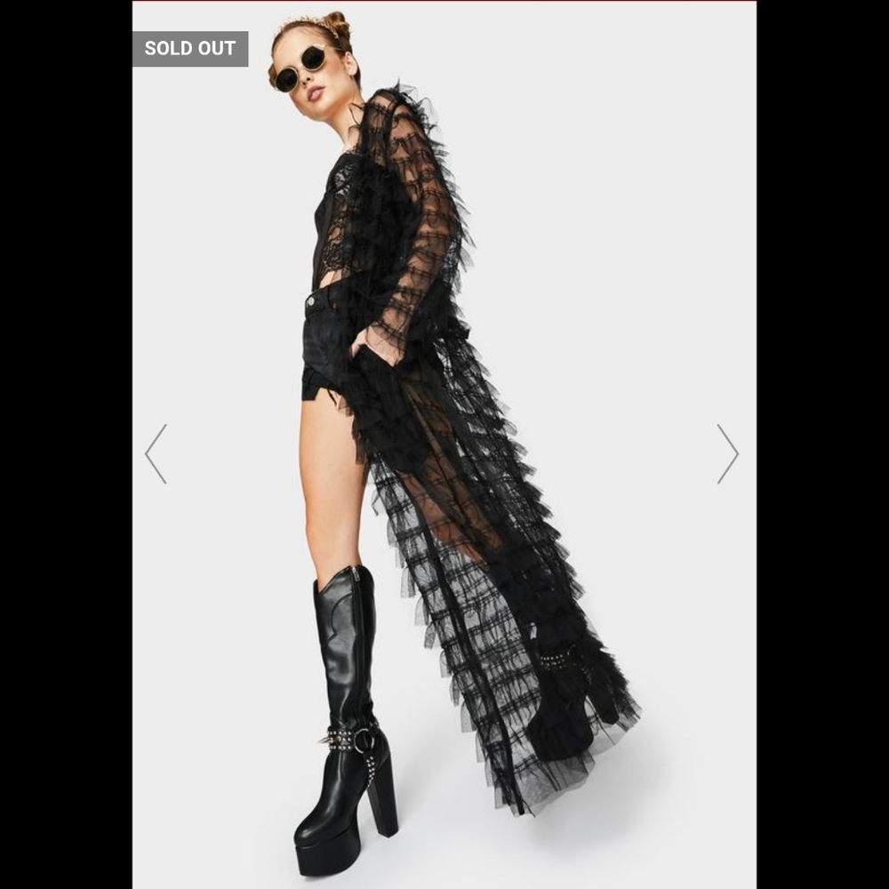 🔥 Dollskill 'add some drama' sheer robe with ruffles and waist tie 🔥